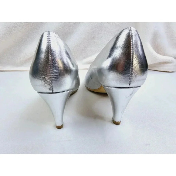Bhava Size 39 (US 8.5-9) Women's Silver Slip On Pointed Toe Pumps Made In Spain - Picture 14 of 15